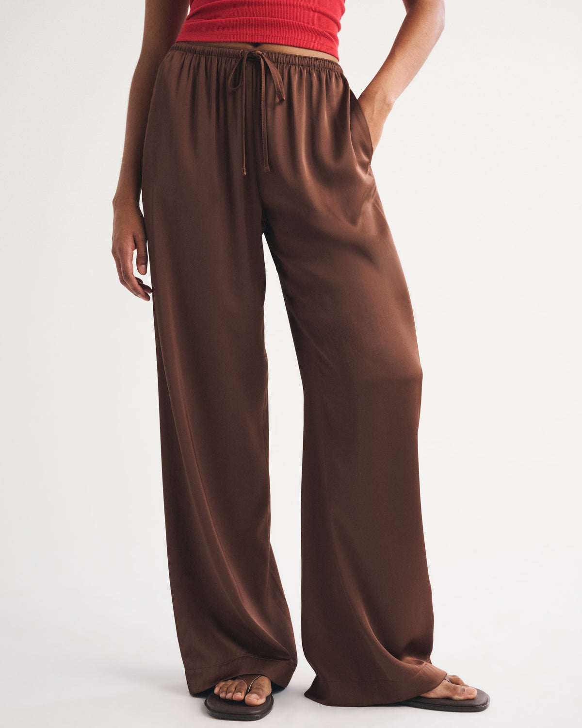 Abercrombie A&F Gemma Satin Wide Leg Pull-On Pant
