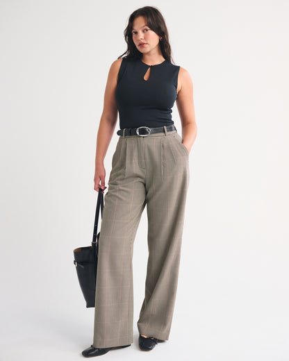 Abercrombie Curve Love A&F Sloane Tailored Hardware Wide Leg Pant