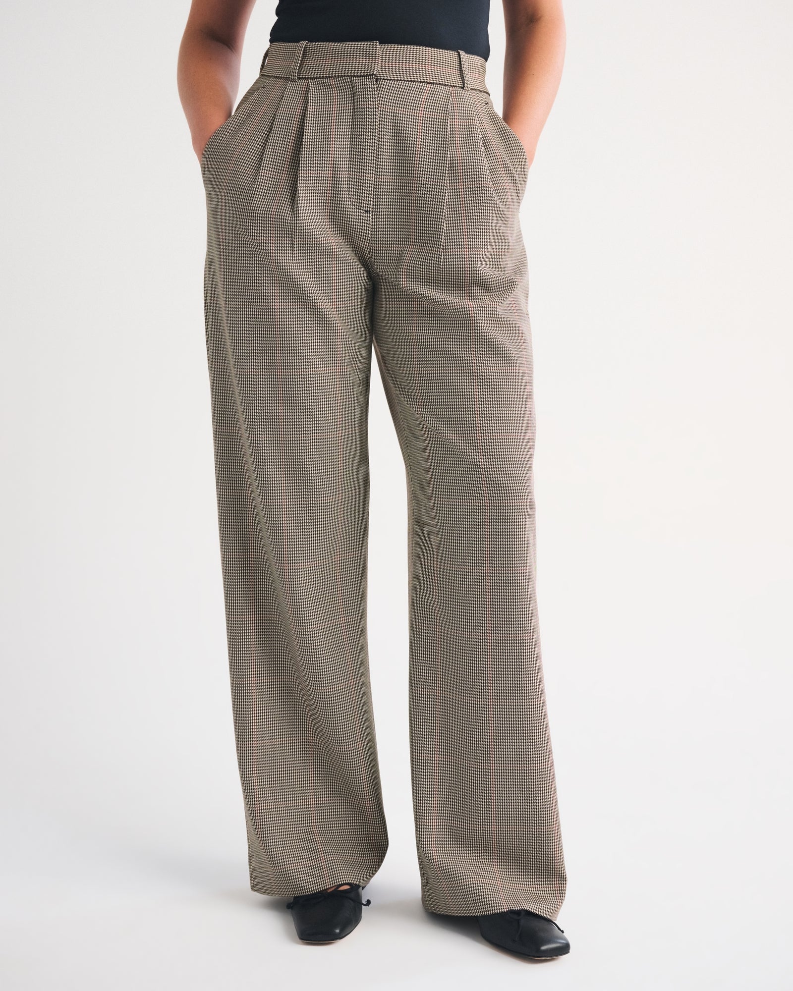 Abercrombie Curve Love A&F Sloane Tailored Hardware Wide Leg Pant