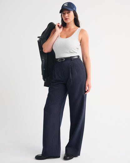 Abercrombie Curve Love A&F Sloane Tailored Hardware Wide Leg Pant