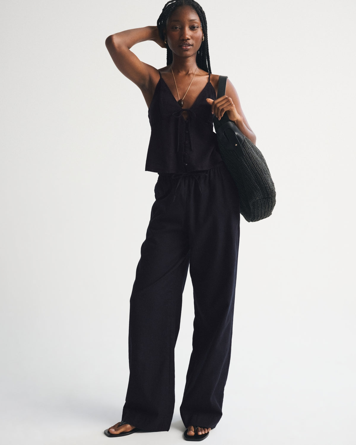 Abercrombie A&F Gemma Linen-Blend Wide Leg Pull-On Pant