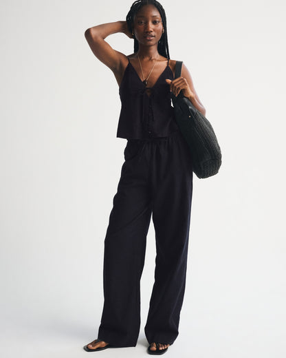 Abercrombie A&F Gemma Linen-Blend Wide Leg Pull-On Pant