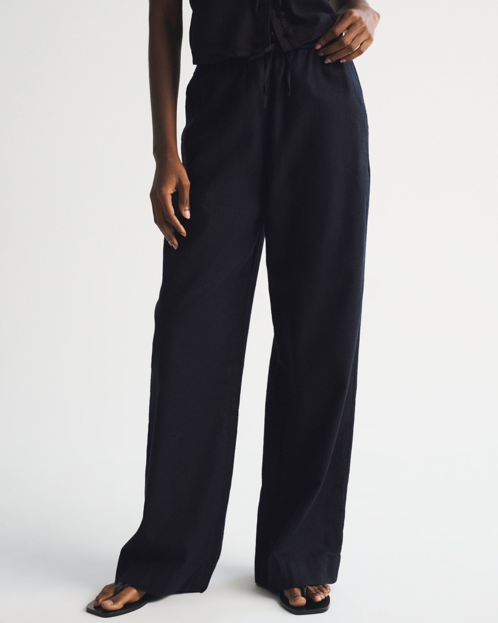 Abercrombie A&F Gemma Linen-Blend Wide Leg Pull-On Pant