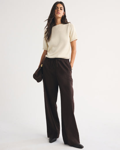 Abercrombie A&F Gemma Linen-Blend Wide Leg Pull-On Pant