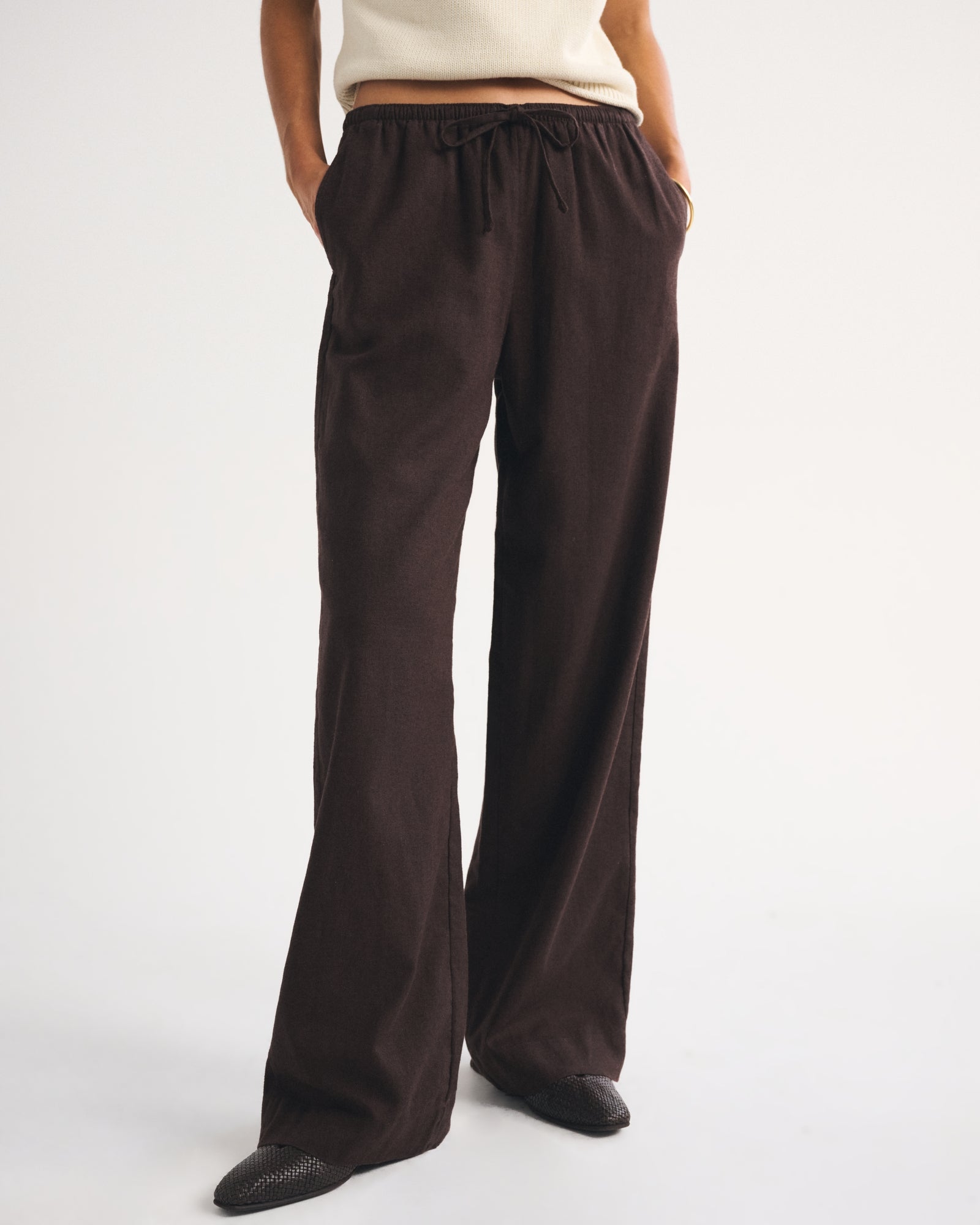 Abercrombie A&F Gemma Linen-Blend Wide Leg Pull-On Pant