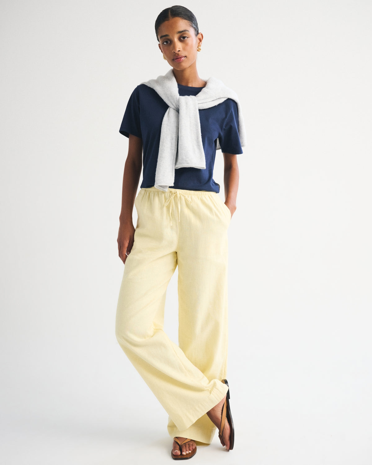 Abercrombie A&F Gemma Linen-Blend Wide Leg Pull-On Pant