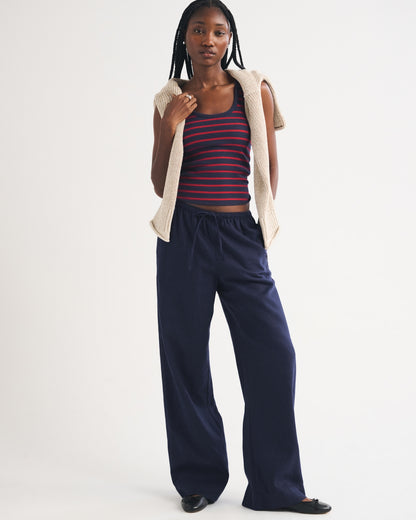 Abercrombie A&F Gemma Linen-Blend Wide Leg Pull-On Pant