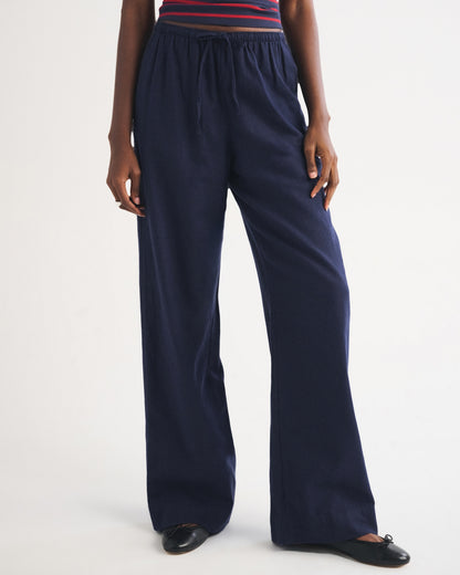 Abercrombie A&F Gemma Linen-Blend Wide Leg Pull-On Pant