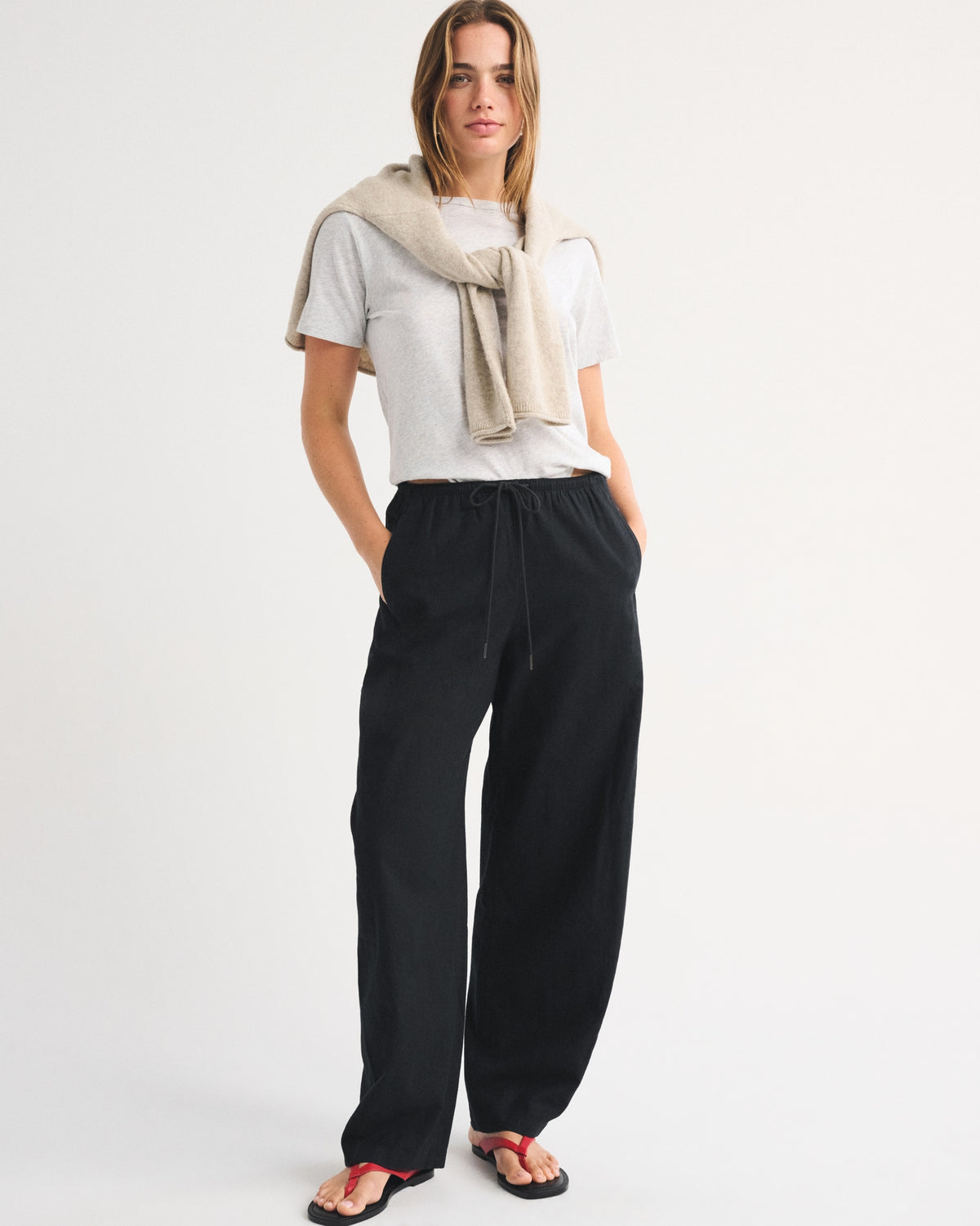 Abercrombie Linen-Blend Barrel Pull-On Pant