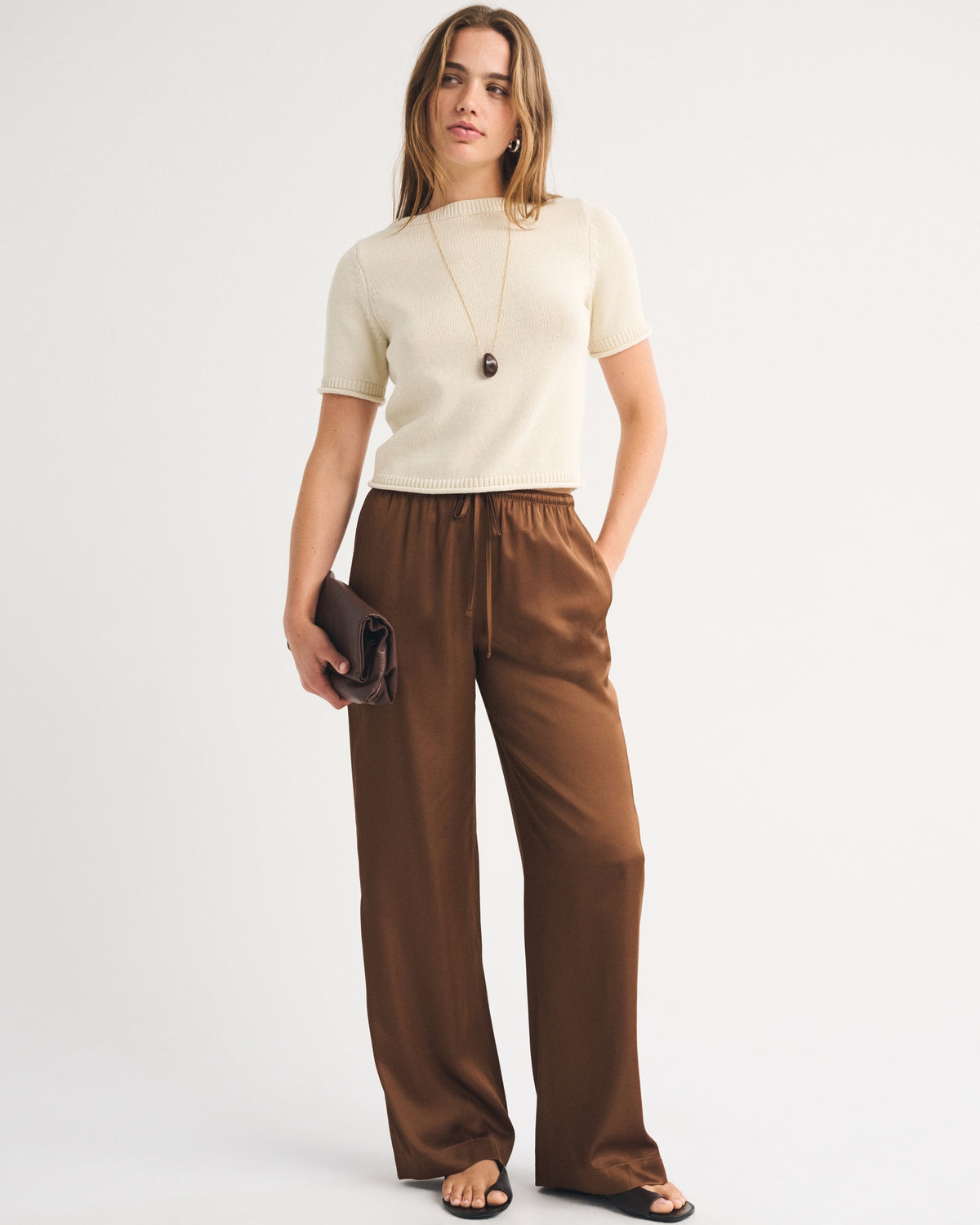 Abercrombie A&F Gemma Satin Wide Leg Pull-On Pant
