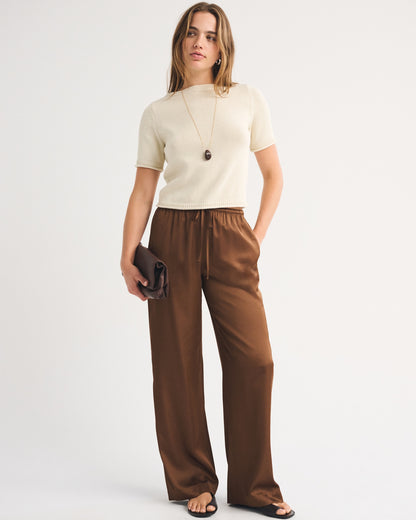 Abercrombie A&F Gemma Satin Wide Leg Pull-On Pant