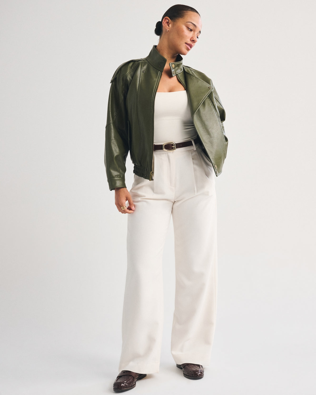 Abercrombie Curve Love A&F Sloane Tailored Hardware Wide Leg Pant