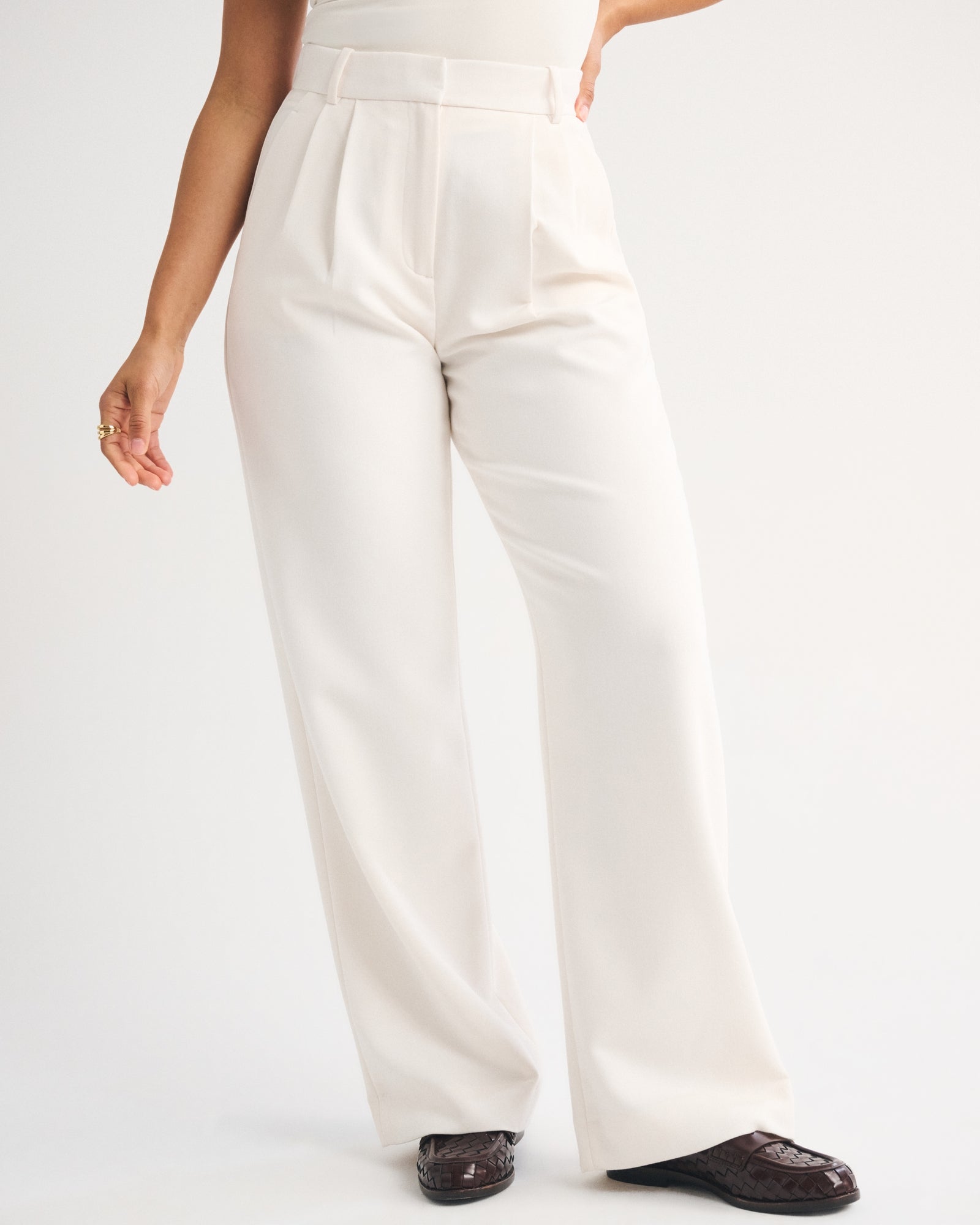 Abercrombie Curve Love A&F Sloane Tailored Hardware Wide Leg Pant