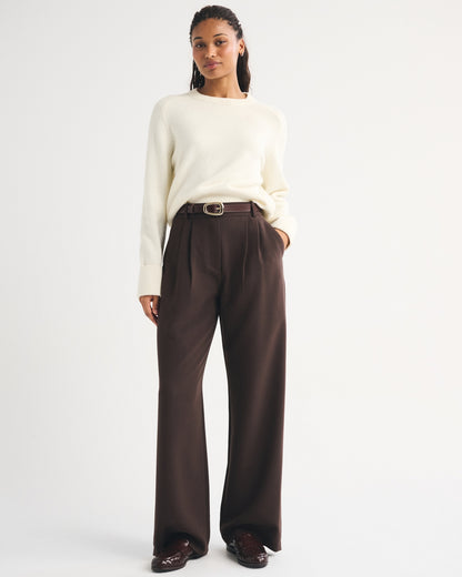 Abercrombie Curve Love A&F Sloane Tailored Hardware Wide Leg Pant
