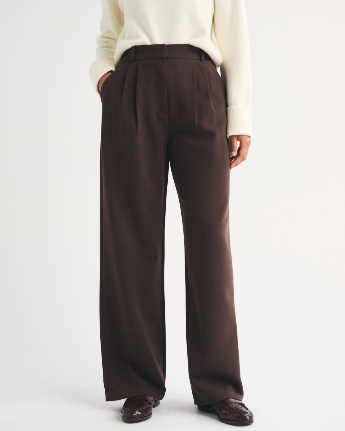 Abercrombie Curve Love A&F Sloane Tailored Hardware Wide Leg Pant