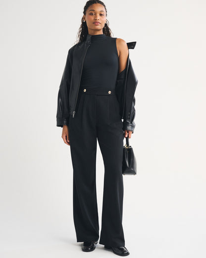 Abercrombie Curve Love A&F Sloane Tailored Hardware Wide Leg Pant