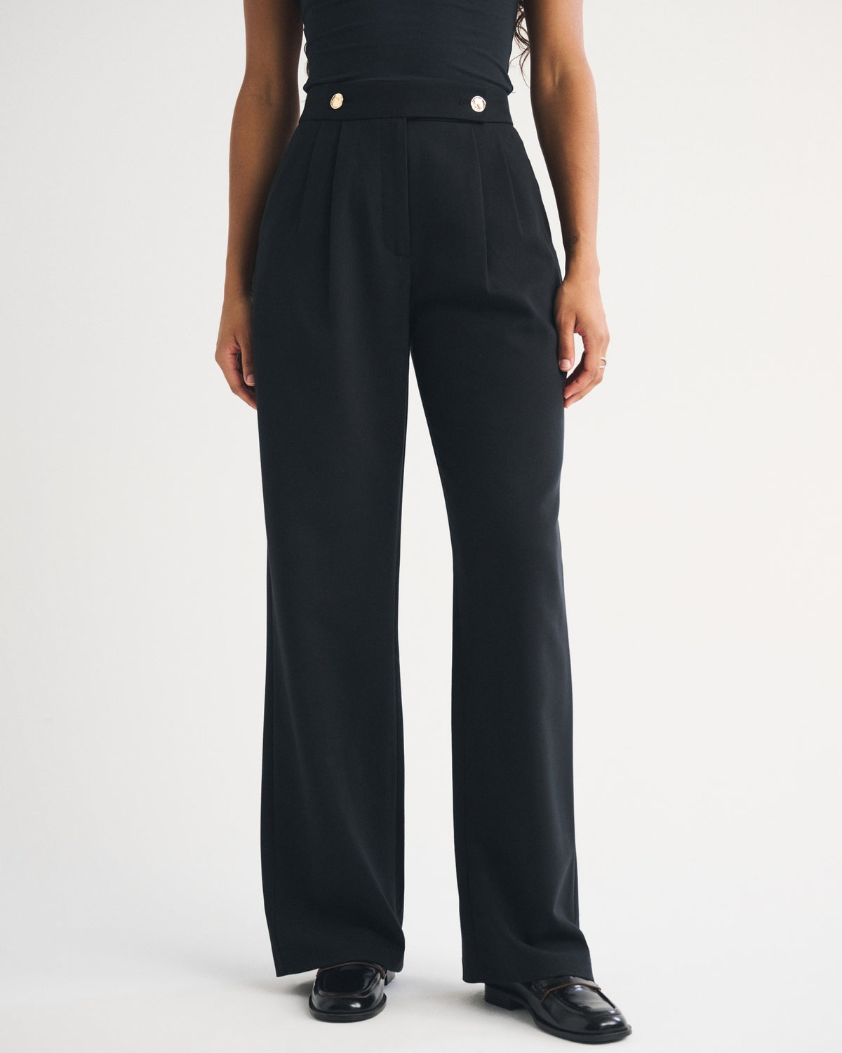 Abercrombie Curve Love A&F Sloane Tailored Hardware Wide Leg Pant