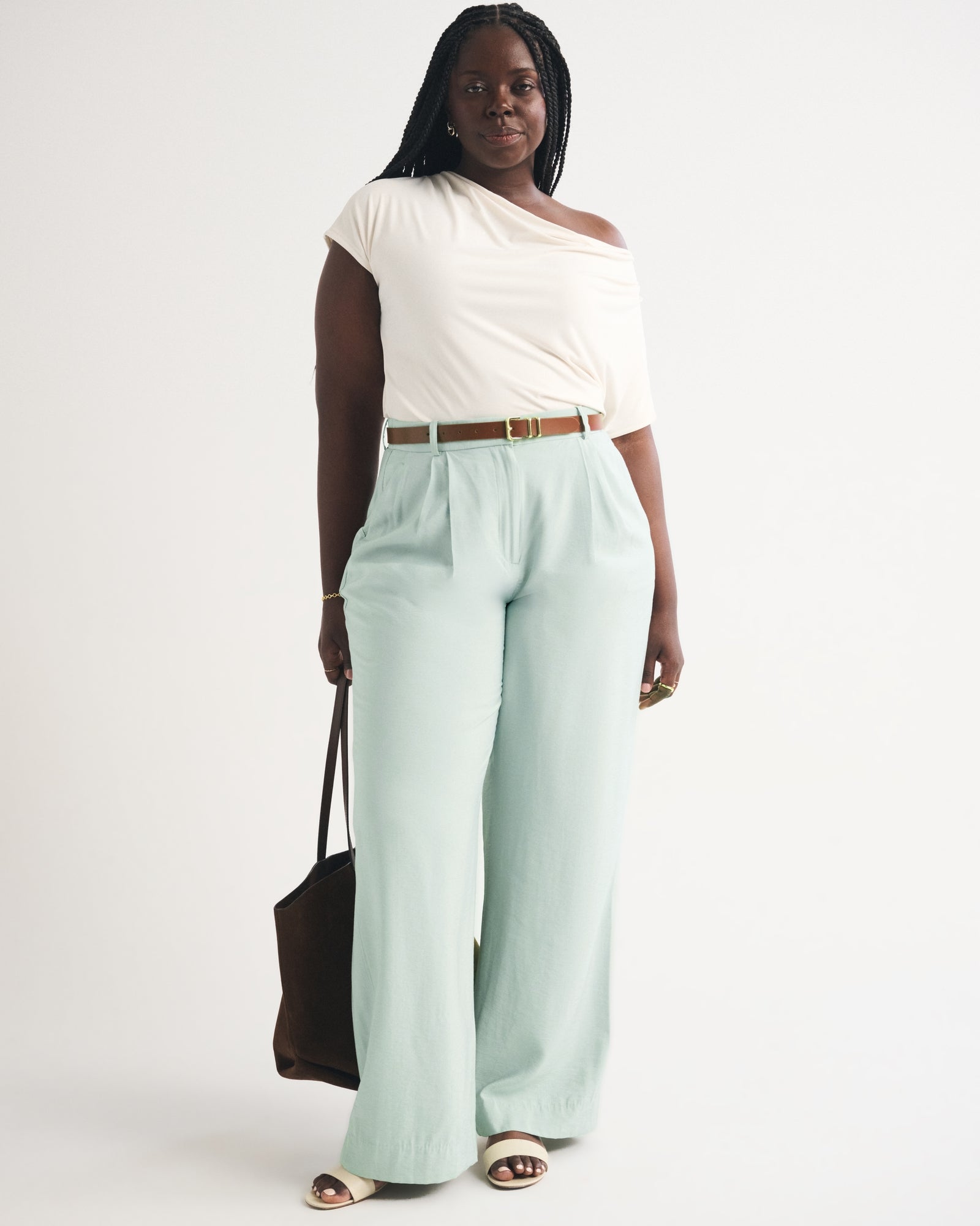 Abercrombie Curve Love A&F Sloane Lightweight Crepe Tailored Wide Leg Pant