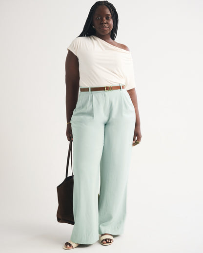 Abercrombie Curve Love A&F Sloane Lightweight Crepe Tailored Wide Leg Pant