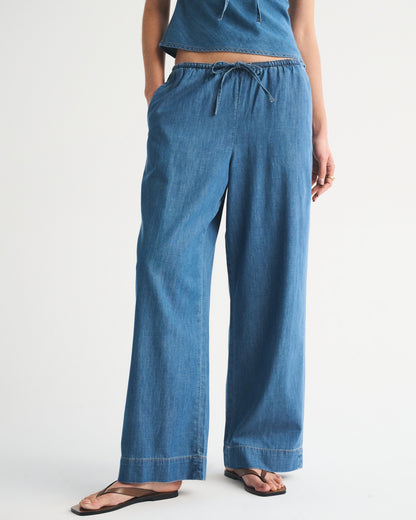 Abercrombie A&F Gemma Chambray Wide Leg Pull-On Pant