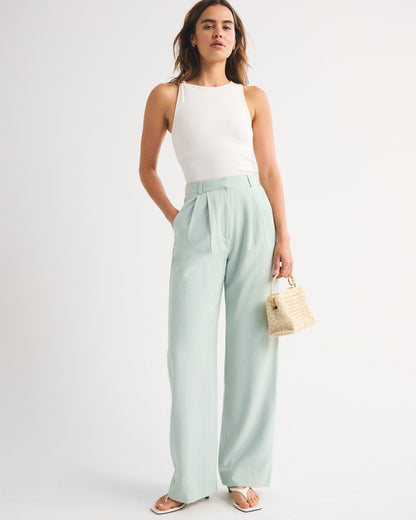 Abercrombie A&F Sloane Lightweight Crepe Tailored Wide Leg Pant