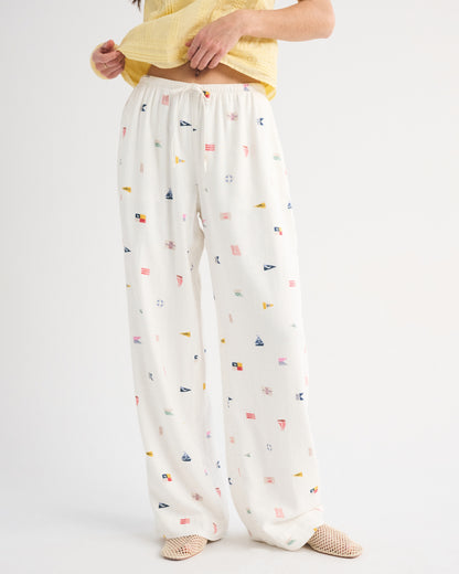 Abercrombie A&F Gemma Linen-Blend Wide Leg Pull-On Pant