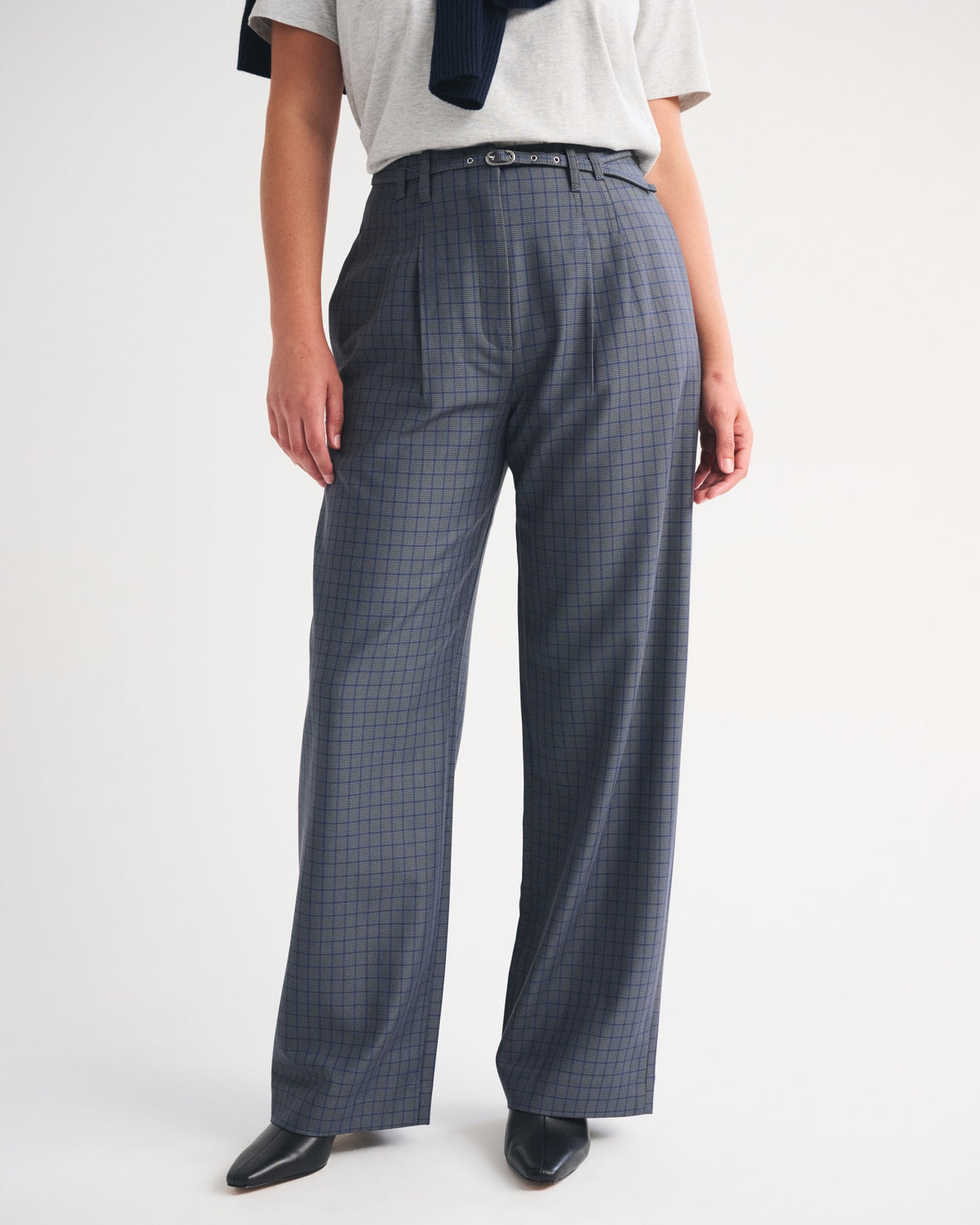 Abercrombie Curve Love A&F Sloane Tailored Hardware Wide Leg Pant