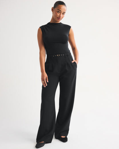 Abercrombie Curve Love A&F Sloane Tailored Hardware Wide Leg Pant