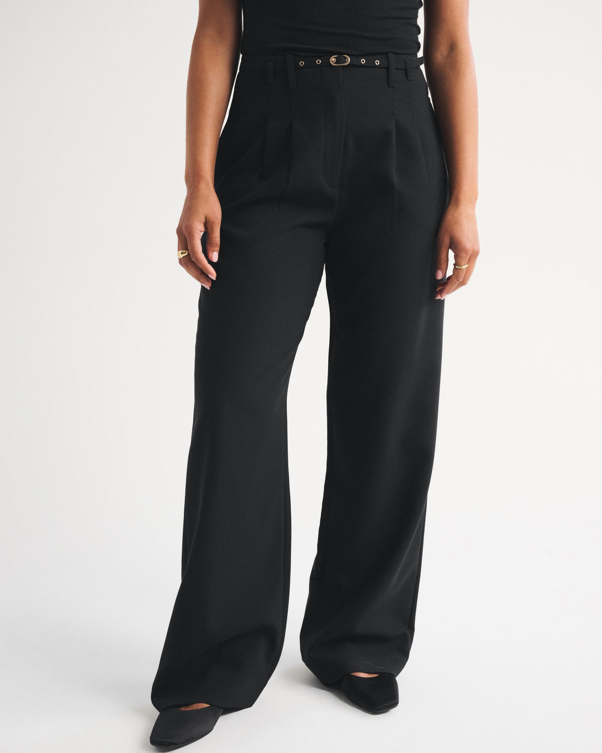 Abercrombie Curve Love A&F Sloane Tailored Hardware Wide Leg Pant