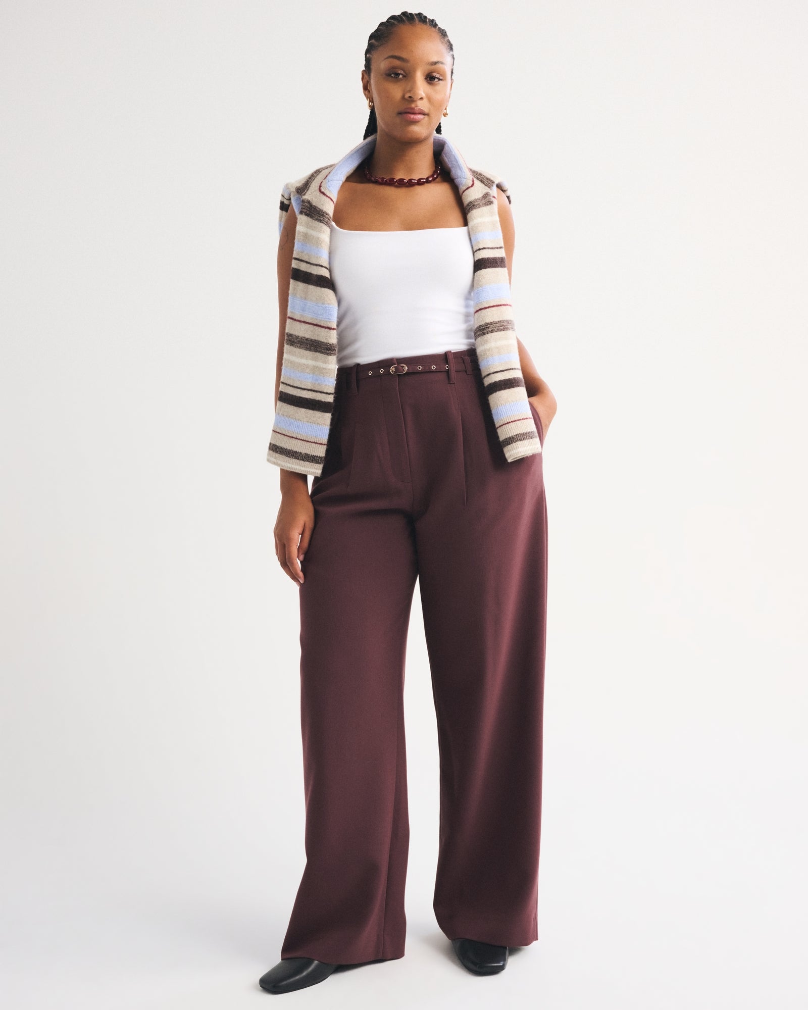 Abercrombie Curve Love A&F Sloane Tailored Hardware Wide Leg Pant