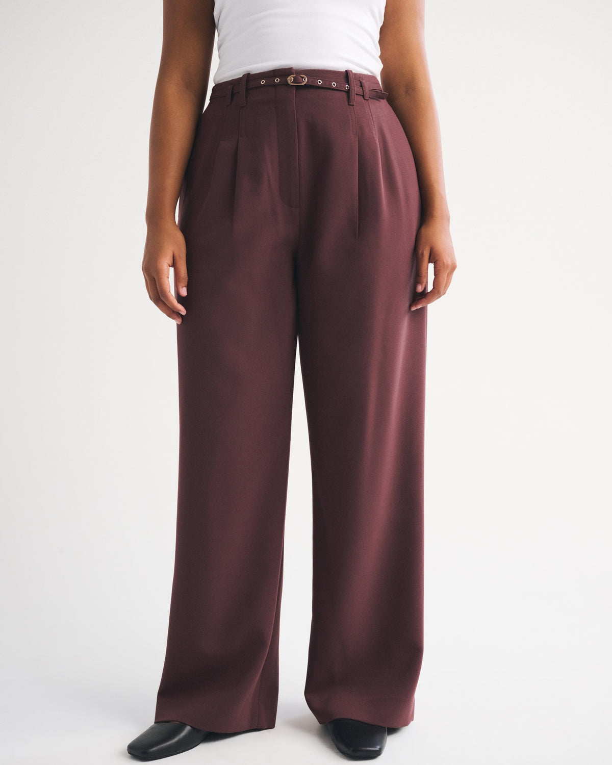 Abercrombie Curve Love A&F Sloane Tailored Hardware Wide Leg Pant