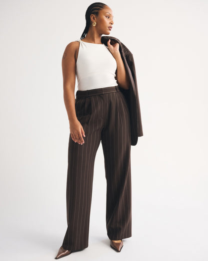 Abercrombie Curve Love A&F Sloane Tailored Hardware Wide Leg Pant