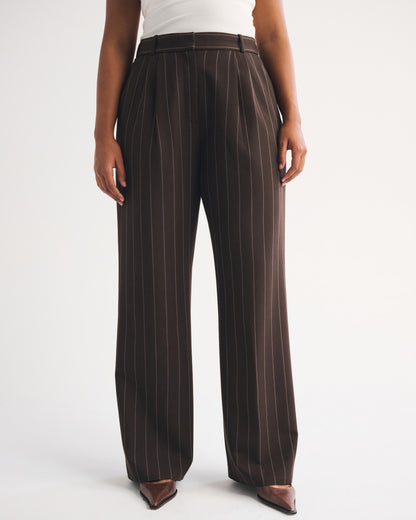 Abercrombie Curve Love A&F Sloane Tailored Hardware Wide Leg Pant