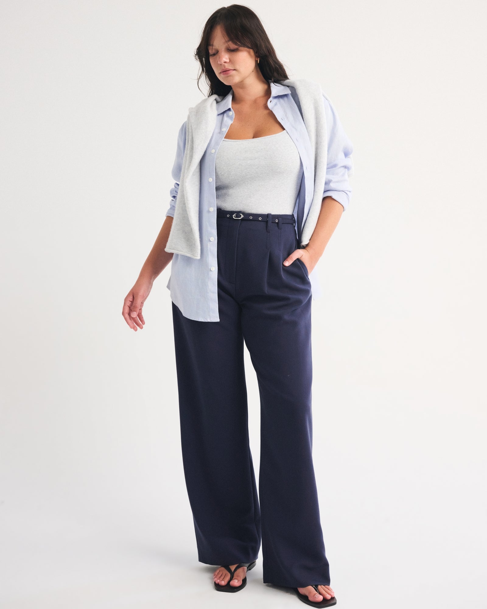 Abercrombie Curve Love A&F Sloane Tailored Hardware Wide Leg Pant