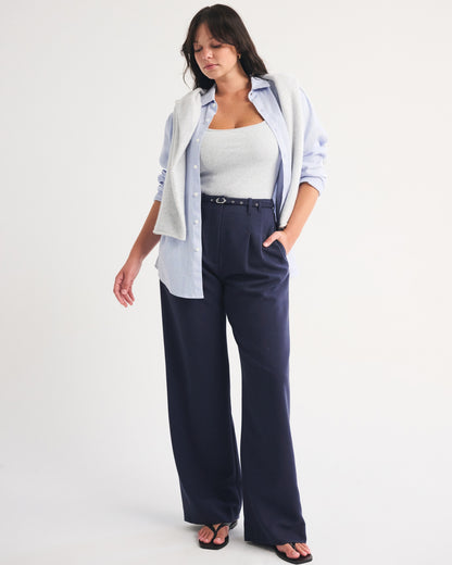 Abercrombie Curve Love A&F Sloane Tailored Hardware Wide Leg Pant