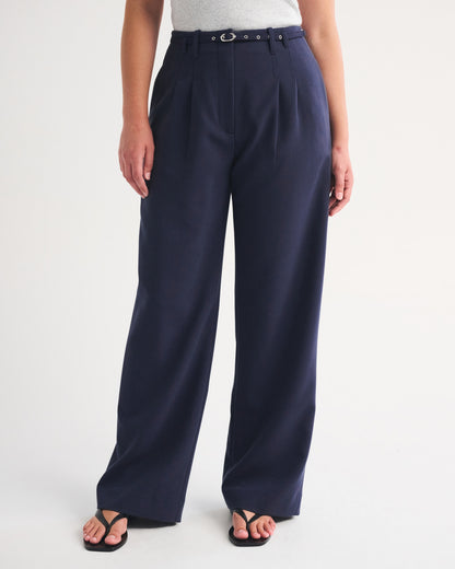 Abercrombie Curve Love A&F Sloane Tailored Hardware Wide Leg Pant