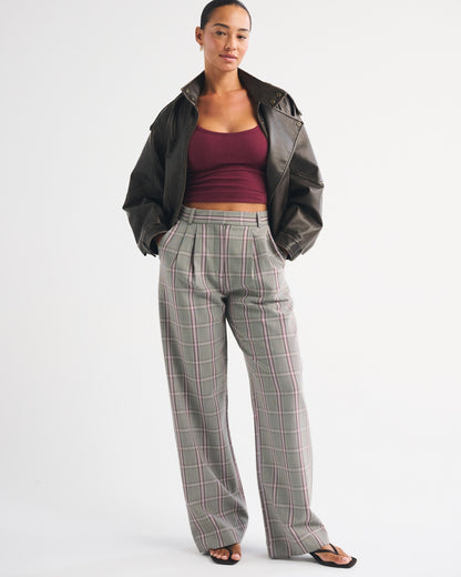 Abercrombie Curve Love A&F Sloane Tailored Hardware Wide Leg Pant