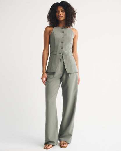 Abercrombie Curve Love A&F Sloane Tailored Hardware Wide Leg Pant