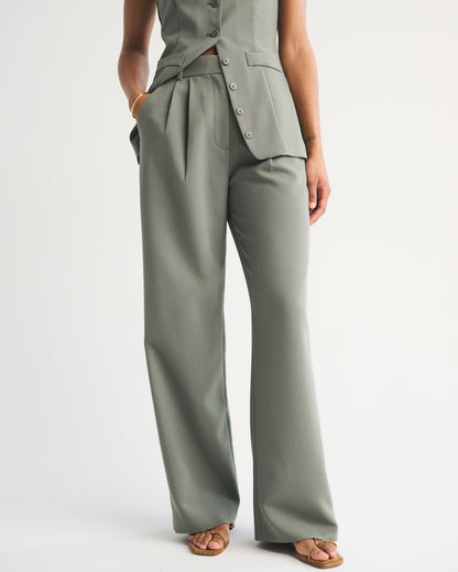 Abercrombie Curve Love A&F Sloane Tailored Hardware Wide Leg Pant