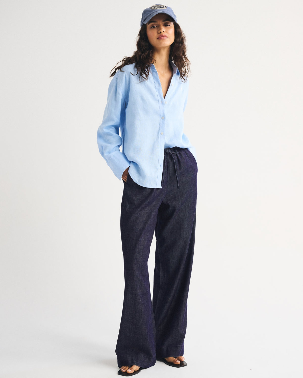Abercrombie A&F Gemma Chambray Wide Leg Pull-On Pant