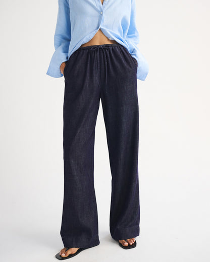 Abercrombie A&F Gemma Chambray Wide Leg Pull-On Pant