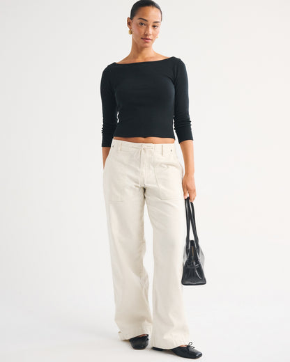 Abercrombie 100% Cotton Curve Love Low Rise Ultra Loose Weekender Pant