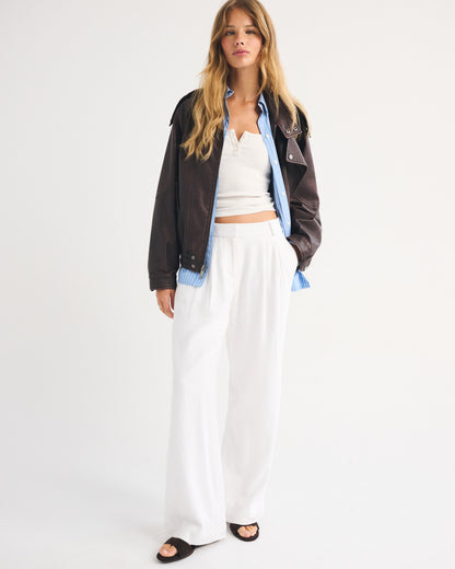 Abercrombie A&F Sloane Low Rise Linen-Blend Tailored Wide Leg Pant