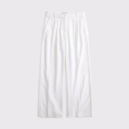 Abercrombie A&F Sloane Low Rise Linen-Blend Tailored Wide Leg Pant