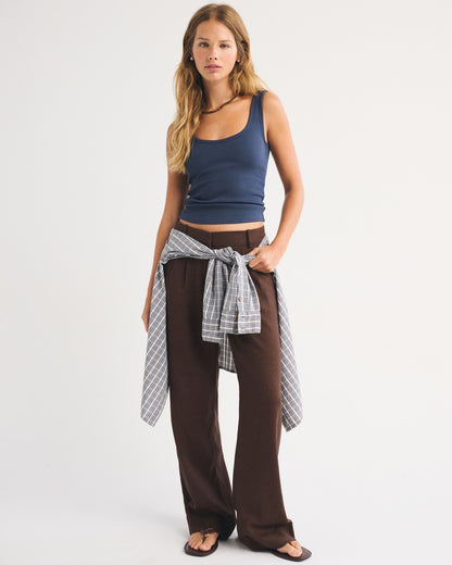 Abercrombie A&F Sloane Low Rise Linen-Blend Tailored Wide Leg Pant