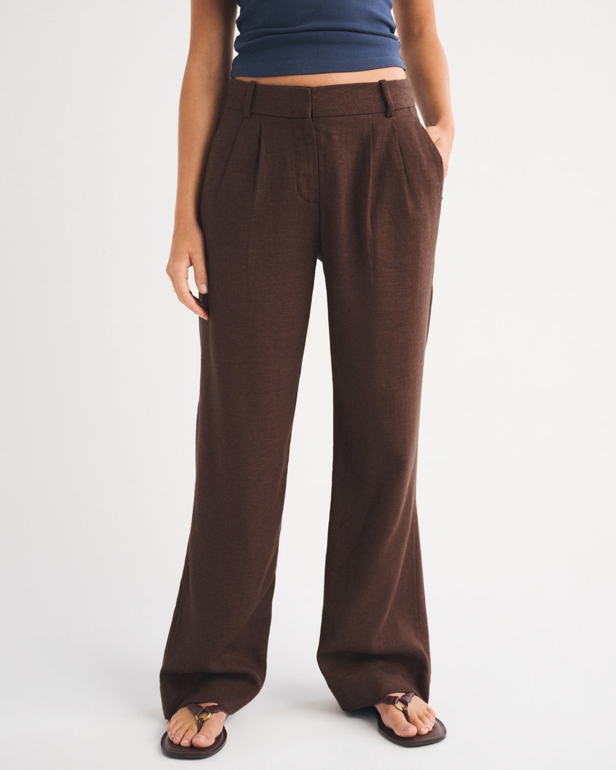 Abercrombie A&F Sloane Low Rise Linen-Blend Tailored Wide Leg Pant