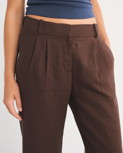 Abercrombie A&F Sloane Low Rise Linen-Blend Tailored Wide Leg Pant