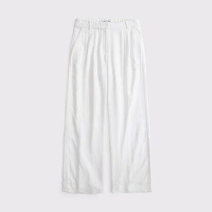 Abercrombie Curve Love A&F Sloane Low Rise Linen-Blend Tailored Wide Leg Pant