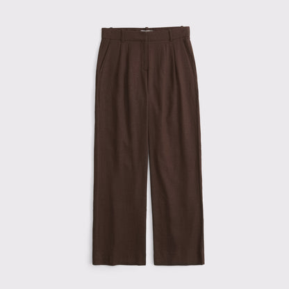 Abercrombie Curve Love A&F Sloane Low Rise Linen-Blend Tailored Wide Leg Pant