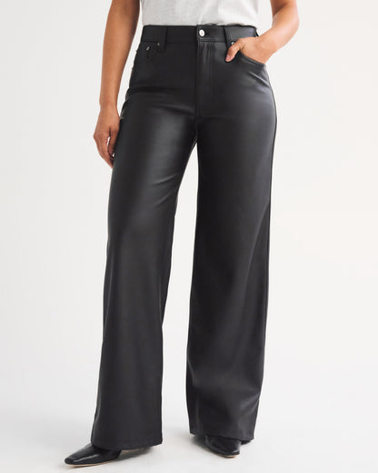 Abercrombie Curve Love Vegan Leather High Rise Wide Leg Pant